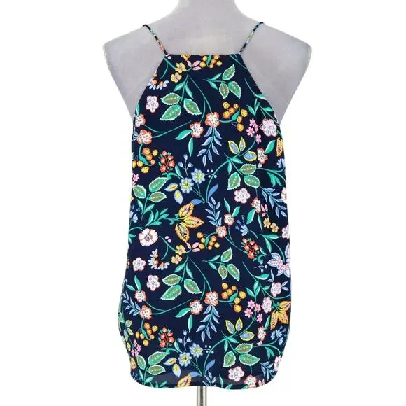 Loft Top Womens Small Blue Pink Floral Camisole Lined Blouse Scallop Neckline - Picture 2 of 11